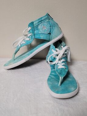 Converse Thong Sandal Lace Accent Gladiator Canvas Teal Tie Dye Size 8.5